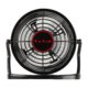 Zwarte tafelventilator met verstelbare hellingshoek.