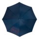 Blauwe automatische paraplu met hoes en frame.