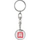 Metalen sleutelhanger met karabijnhaak en ring.
