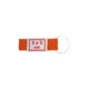 Oranje stoffen sleutelhanger met metalen ring.
