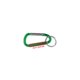 Groene metalen sleutelhanger met karabijnsluiting.
