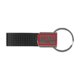 Zwarte kunstleren sleutelhanger met metalen ring.