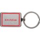 Metalen sleutelhanger met rechthoekige vorm en sleutelring.