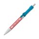 Witte plastic balpen met gekleurde clip en drukmechanisme.