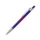 Blauwe metalen balpen met clip en drukknopmechanisme.