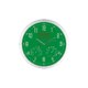 Groene wandklok met uur-, minuten- en secondewijzers.
