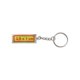 Transparante plastic sleutelhanger met waterpas en metalen ring.