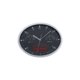 Zwarte wandklok met thermometer en hygrometer.