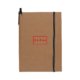 Bruin notitieboek met elastische sluiting en penhouder.