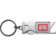 Metalen sleutelhanger met flesopener en winkelwagenmunt.