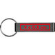 Donkergrijze plastic sleutelhanger met metalen ring.