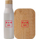 Witte lunchbox set met roestvrijstalen fles en bamboe deksel.