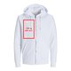 Wit sweatshirt jack met capuchon, volledige ritssluiting en kangoeroezakken.